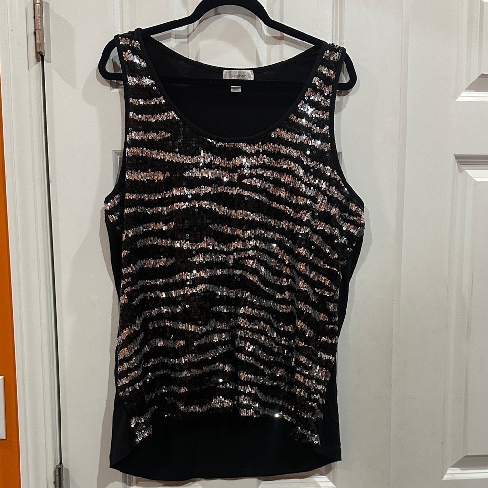 Dressbarn Black and Silver Sequin Tank Top size 2X